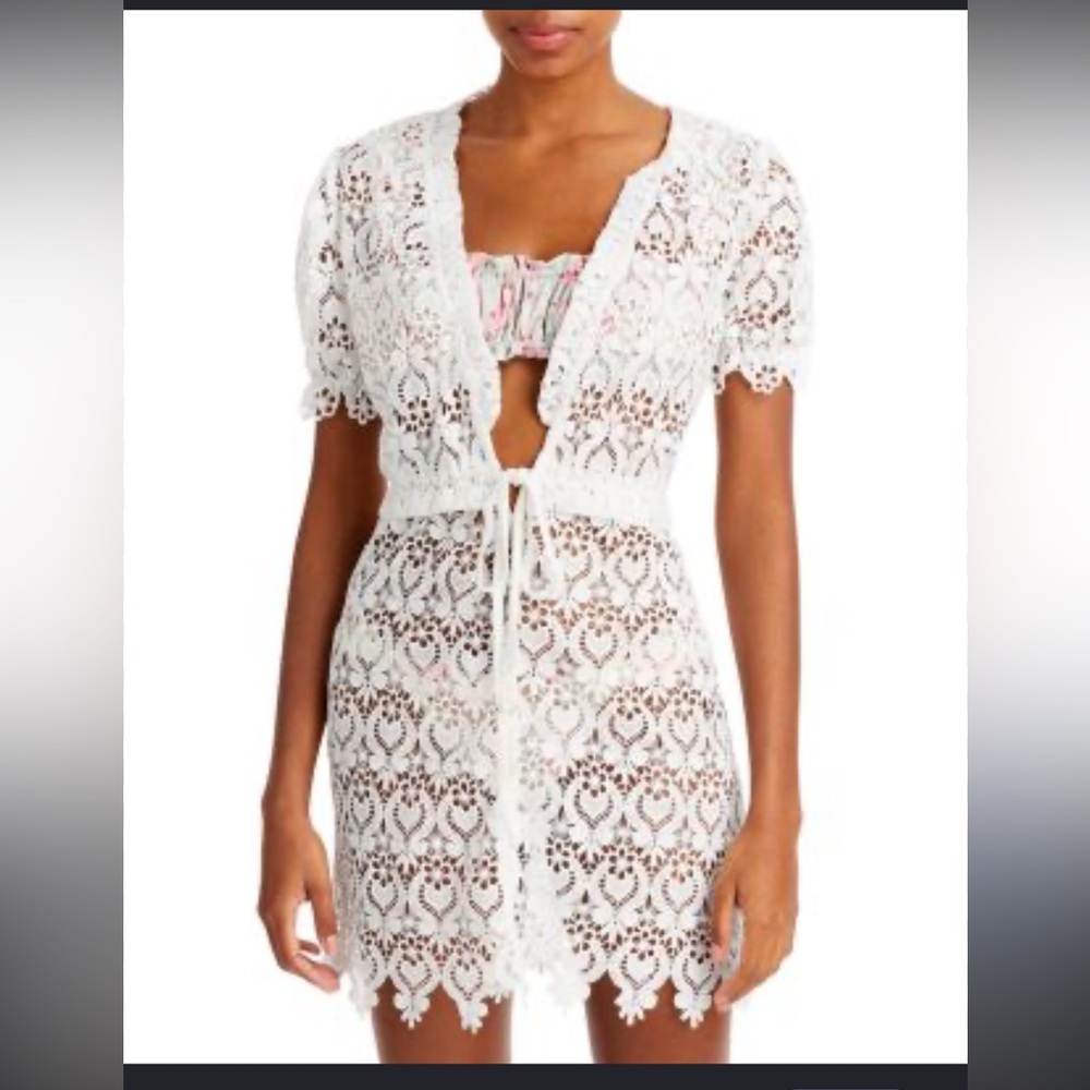 Capittana M/L White Lace Short Sleeve swim beach cover up NWT